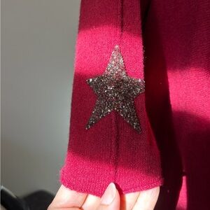 Italian Embellished Star Sleeve Top - Deep Berry